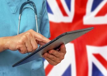 nhs staff using a tablet