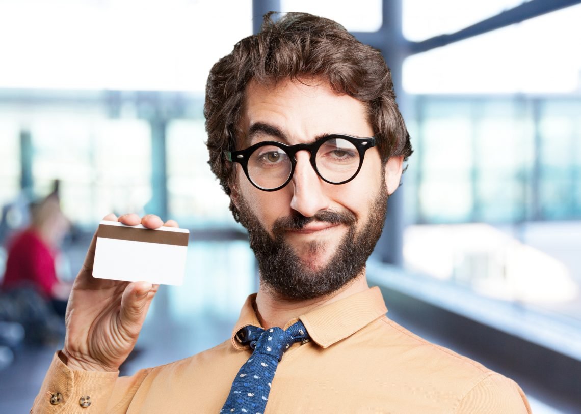 smart man shows a bank card