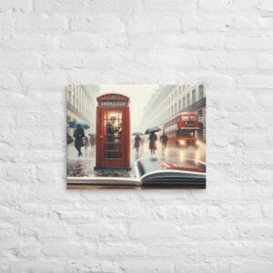 Rainy London Street Umbrellas Phone Box Double-decker Photo Thin canvas